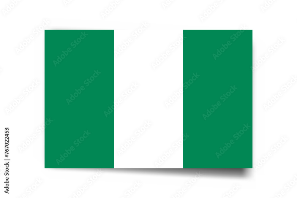 Nigeria flag - rectangle card with dropped shadow isolated on white background.