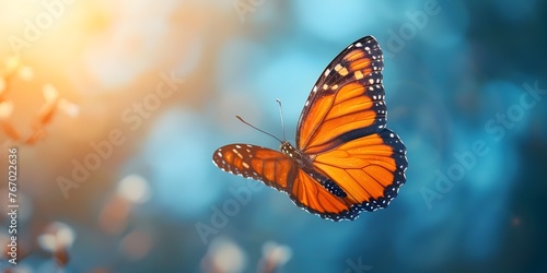 Fluttering Butterfly on a Sunny Day Symbolizing Transformation and Grace with Copy Space © Thares2020