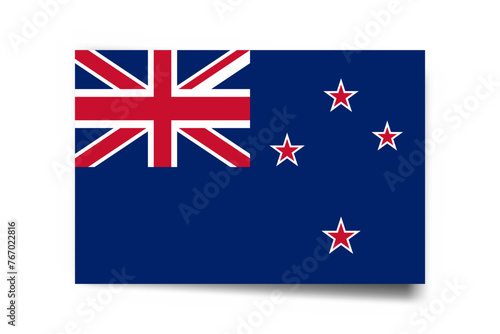 New Zealand flag - rectangle card with dropped shadow isolated on white background.