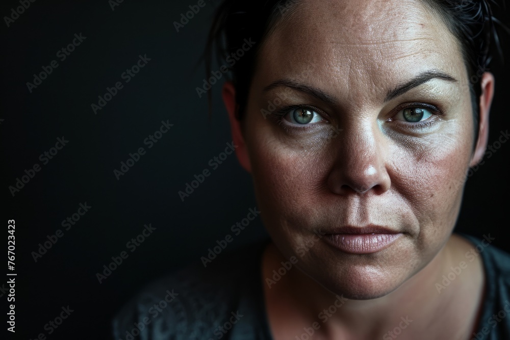 Portrait of a woman with a serious expression on her face. Portrait of a woman with a serious expression on her face.