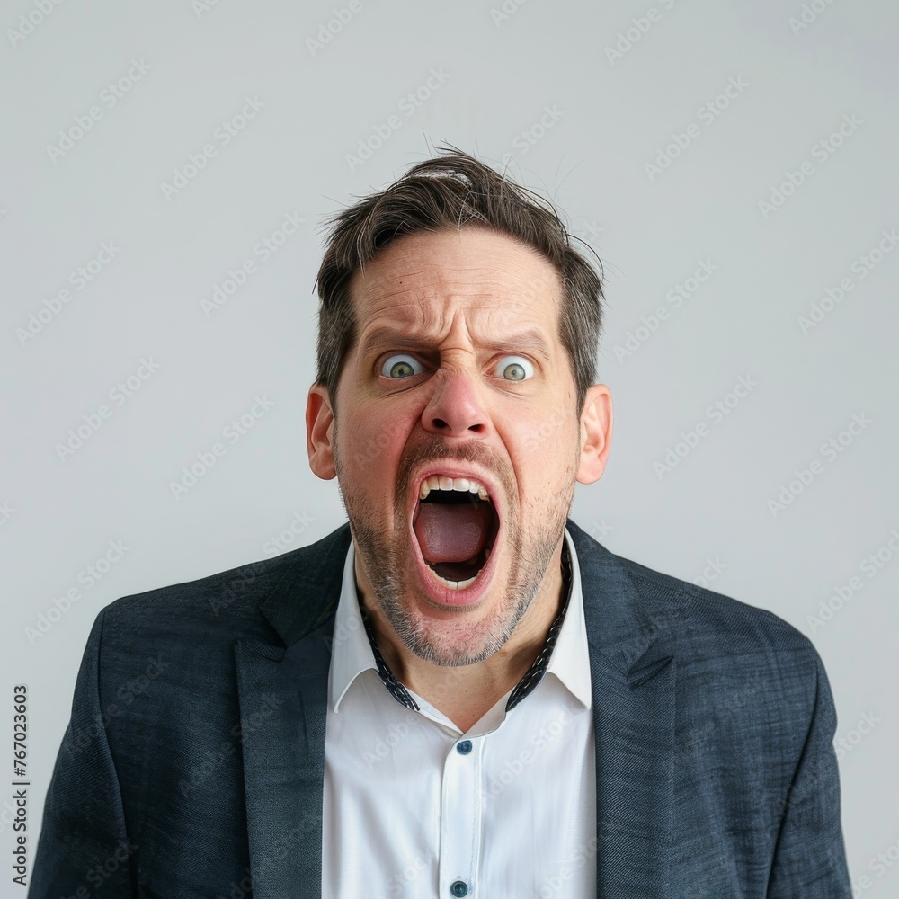 headshot of a businessman screaming headshot of a businessman screaming