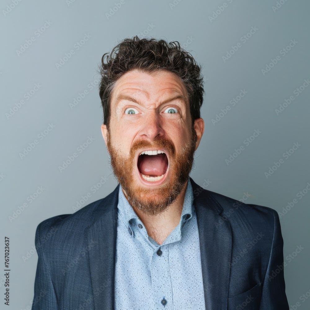 headshot of a businessman screaming headshot of a businessman screaming