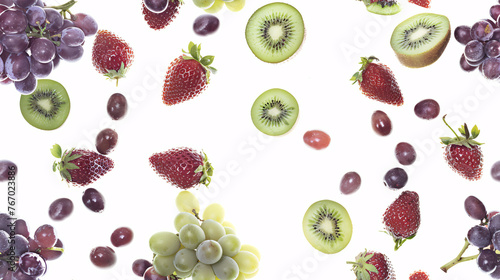 combination of different fruits floating in a white void  tile image  repeatable endlessly 