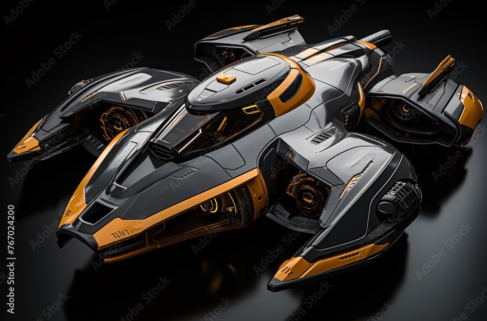 a black and orange spaceship