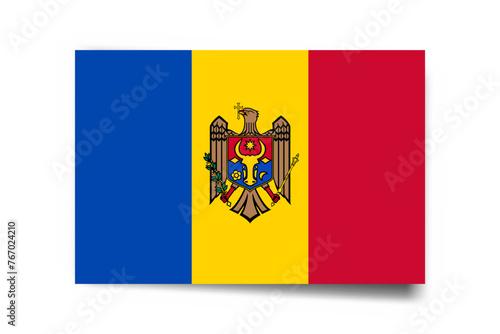 Free Download Moldova flag - rectangle card with dropped shadow isolated on white background. - GFXLoad