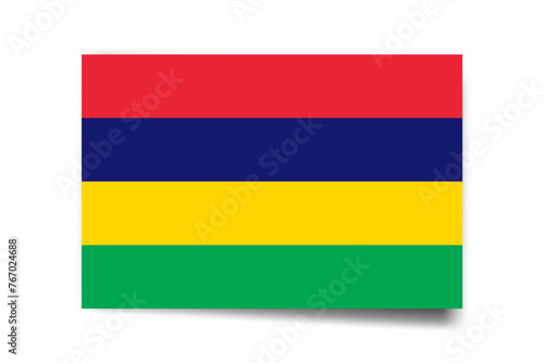 Mauritius flag - rectangle card with dropped shadow isolated on white background.