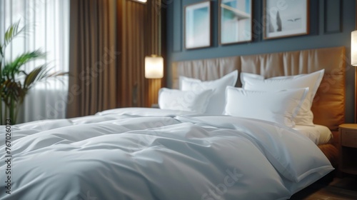 White Bed With Pillows in Room