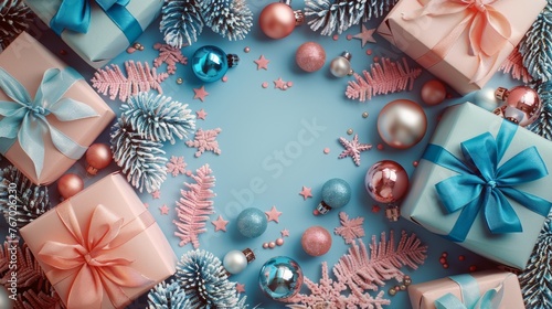 Blue and Pink Christmas Background With Presents