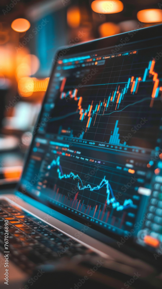 laptop with graph, trading , stock market data. laptop with graph, trading , stock market data.