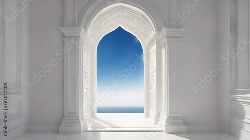 White gate entrance. New life or beginning concept. Dream gate to success. AI generated image, ai