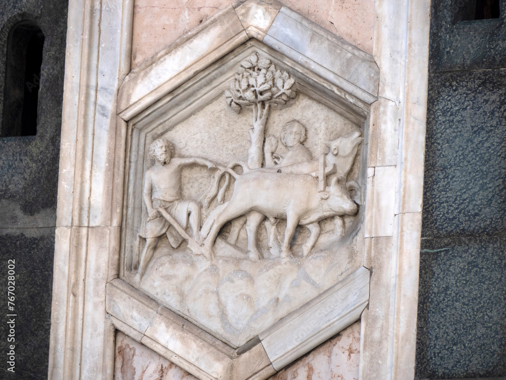 florence giotto tower detail near Cathedral Santa Maria dei Fiori, Brunelleschi Dome Italy