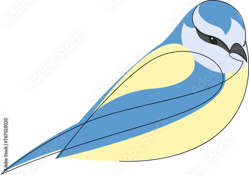 Simple line drawing of a tit bird. Minimalism style vector illustration.