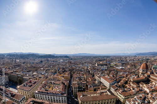 Florence Aerial view cityscape from giotto tower detail near Cathedral Santa Maria dei Fiori, Brunelleschi Dome Italy © Izanbar photos