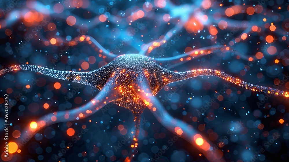 3D illustration depicting an artificial neuron in the context of ...