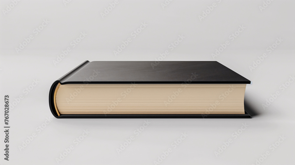 Mock-up of a book with blank black cover on a plain white background. New modern minimal book in bottom view. Mock-up of a book with blank black cover on a plain white background. New modern minimal book in bottom view.