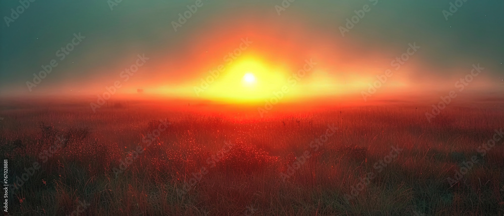 a view of a field with a sun setting in the distance a view of a field with a sun setting in the distance