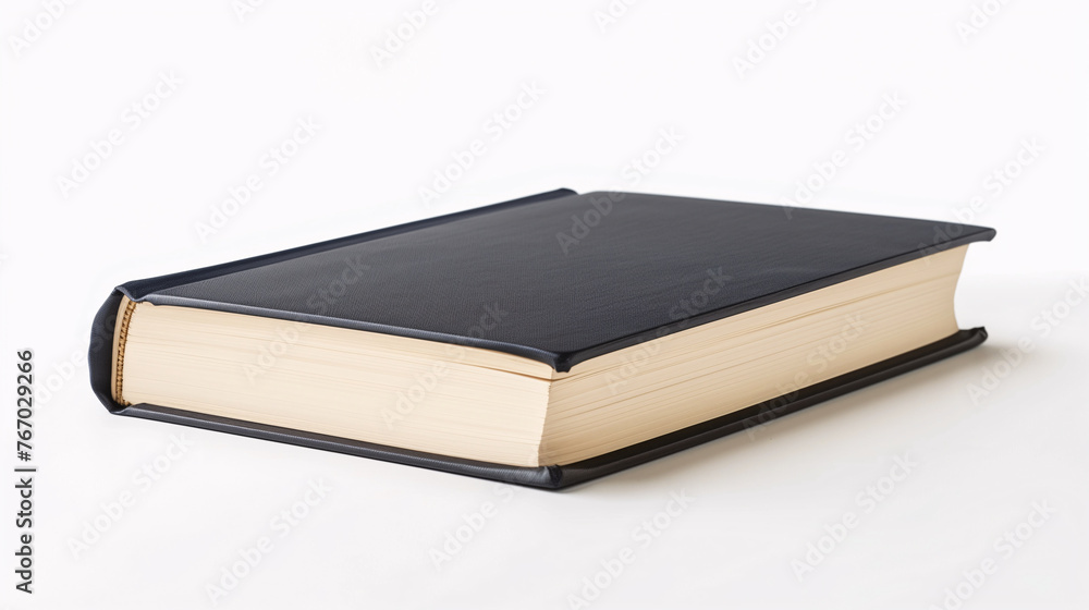 Mock-up of a book with blank black leather cover on a plain white background. New modern minimal book in isometric view. Mock-up of a book with blank black leather cover on a plain white background. New modern minimal book in isometric view.