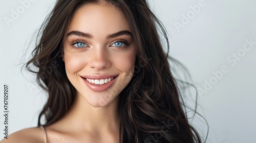 Portrait of a beautiful woman with long dark hair