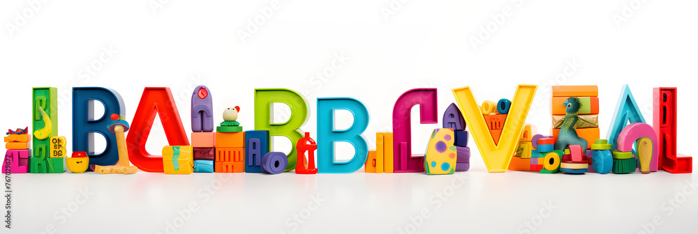 Exciting Mosaic of Bold and Colorful Alphabet Letters on a Crisp White Background