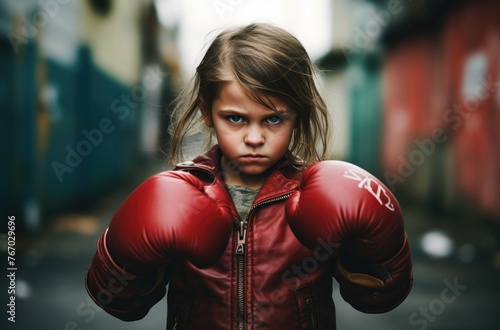 Child boxer outdoors in winter © Marharyta