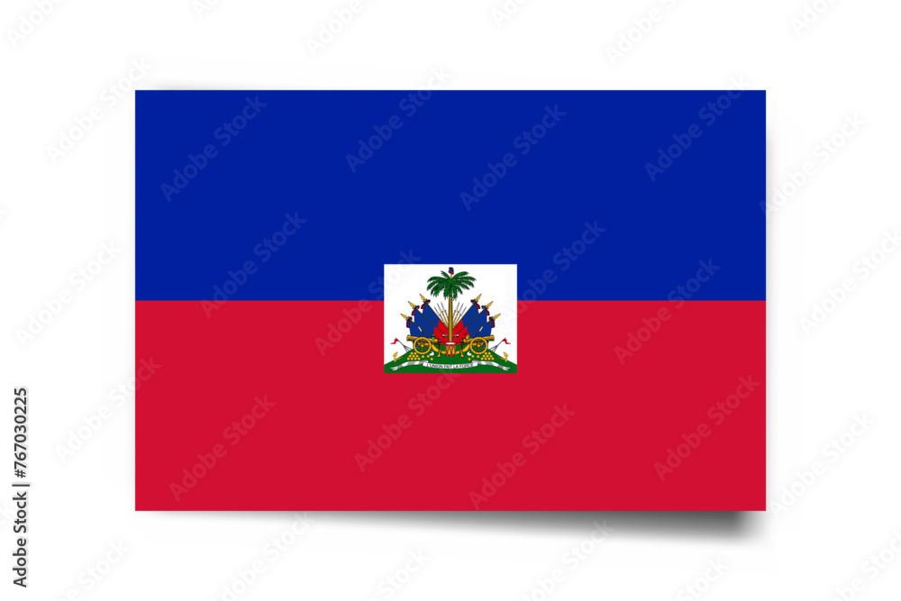 Naklejka premium Haiti flag - rectangle card with dropped shadow isolated on white background.
