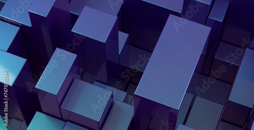 Abstract Purple and Blue 3D Cube Grid Background photo