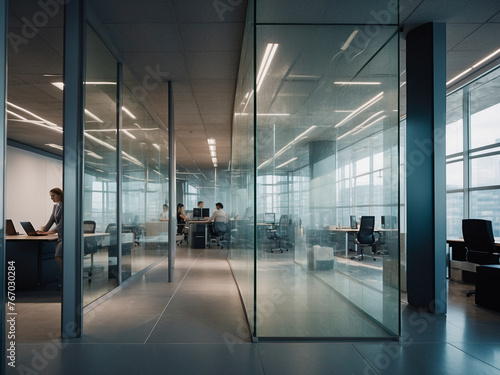 Transparency in Architecture, The Modern Elegance of a Glass-Walled Business Office Building..