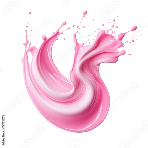 Splash of pink milky liquid similar to smoothie, yogurt or cream, cut out