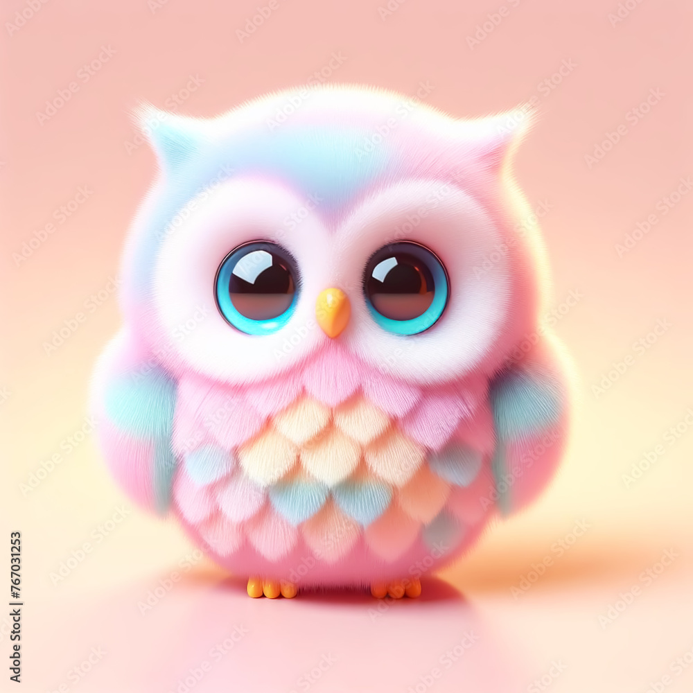 Cute furry owl toy in pastel colors. toys for kids. AI generated Cute furry owl toy in pastel colors. toys for kids. AI generated