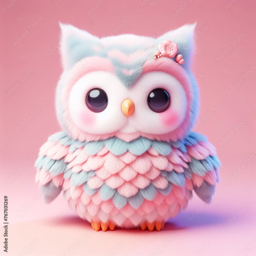 Cute furry owl toy in pastel colors. toys for kids. AI generated