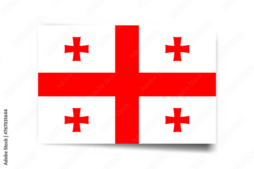 Obraz premium Georgia flag - rectangle card with dropped shadow isolated on white background.