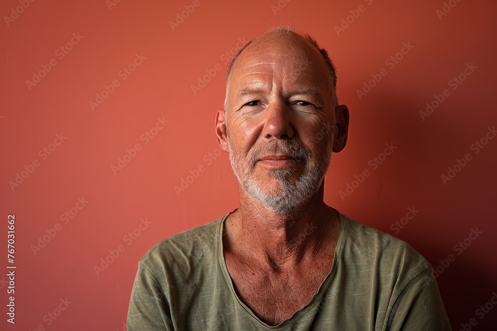 Portrait of a senior man with a beard on a red background Portrait of a senior man with a beard on a red background