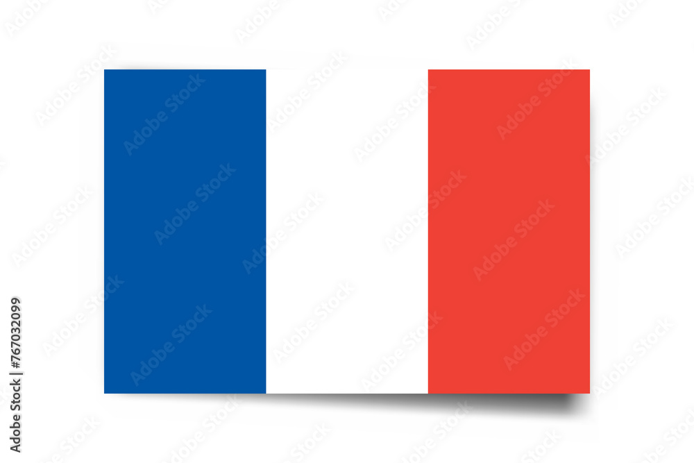 France flag - rectangle card with dropped shadow isolated on white background.