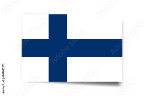 Finland flag - rectangle card with dropped shadow isolated on white background.