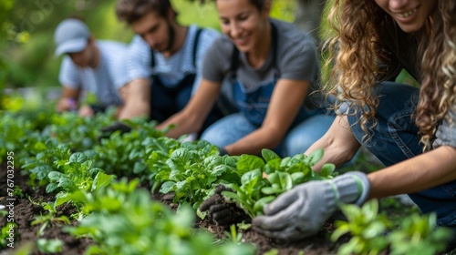 Community Volunteers Nurturing a Thriving Community Garden Generative AI