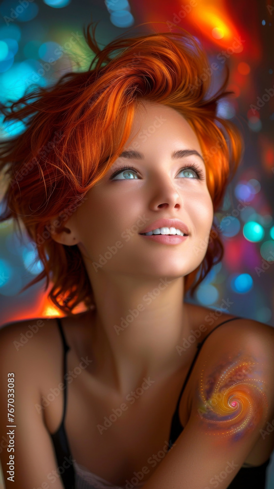portrait of a woman with short red hair portrait of a woman with short red hair
