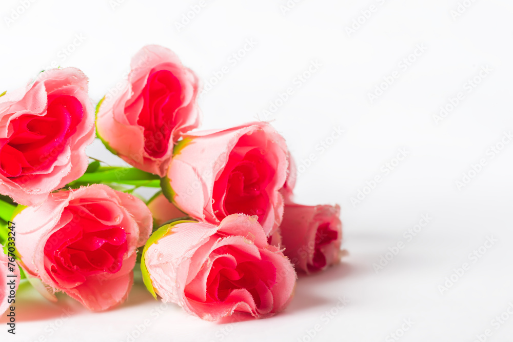 Bouquet of pink roses on a white background. selective focus