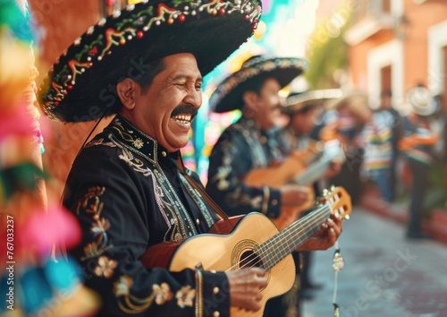 Mexican Mariachis Men Performing On The Street, Cinco de Mayo Celebration