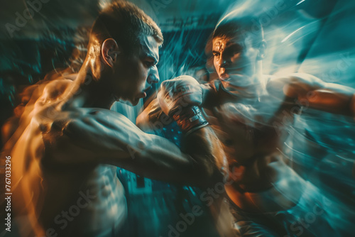 Boxing, motion blur. Aggressive fight