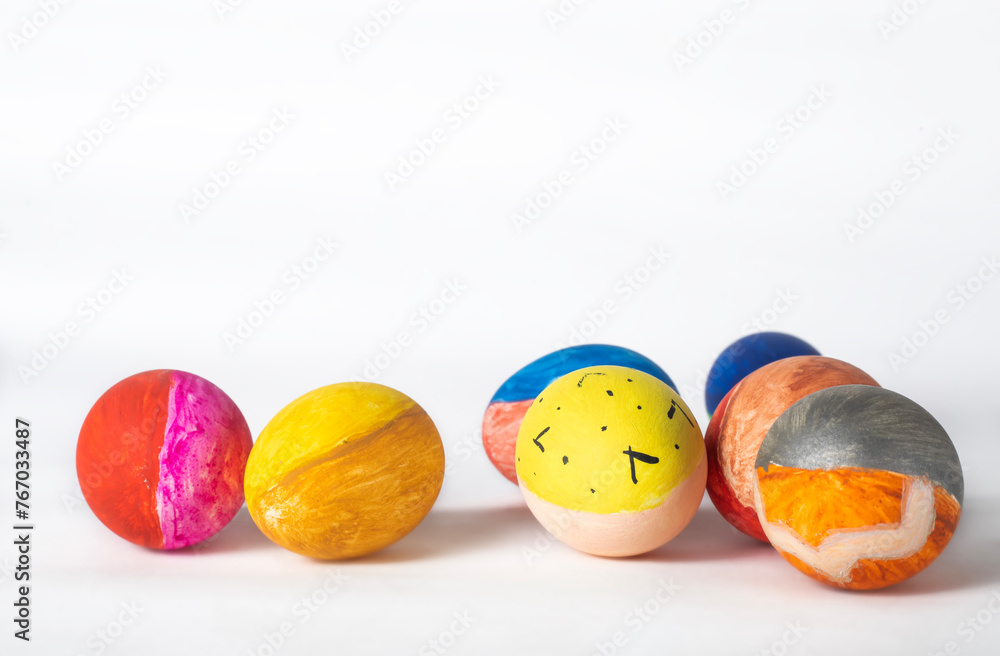 Colorful easter eggs isolated on white background with space for text. Colorful easter eggs isolated on white background with space for text.