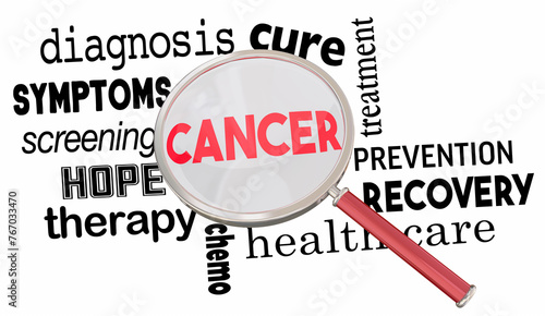 Cancer Magnifying Glass Words Find Care Treatment Disease Prevention 3d Illustration