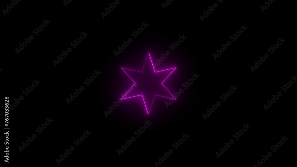 Neon glowing pink color six hand star icon animation black background Neon glowing pink color six hand star icon animation black background