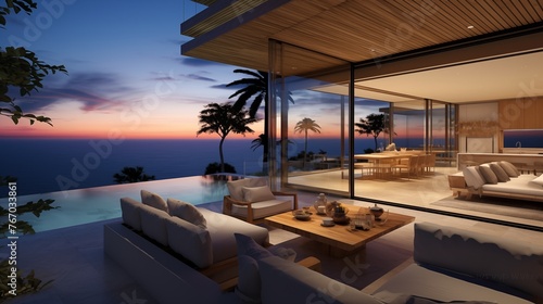 Cliff-hugging oceanfront villa with floor-to-ceiling glass walls and seamless indoor outdoor living areas.
