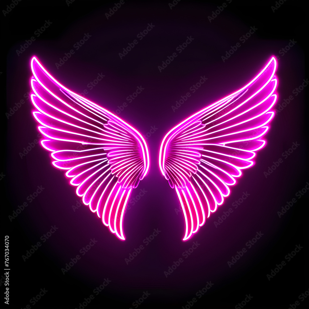 Obraz premium Pink Neon Angel Wings: Adding a Pop of Radiance to Your Projects(Generative AI)