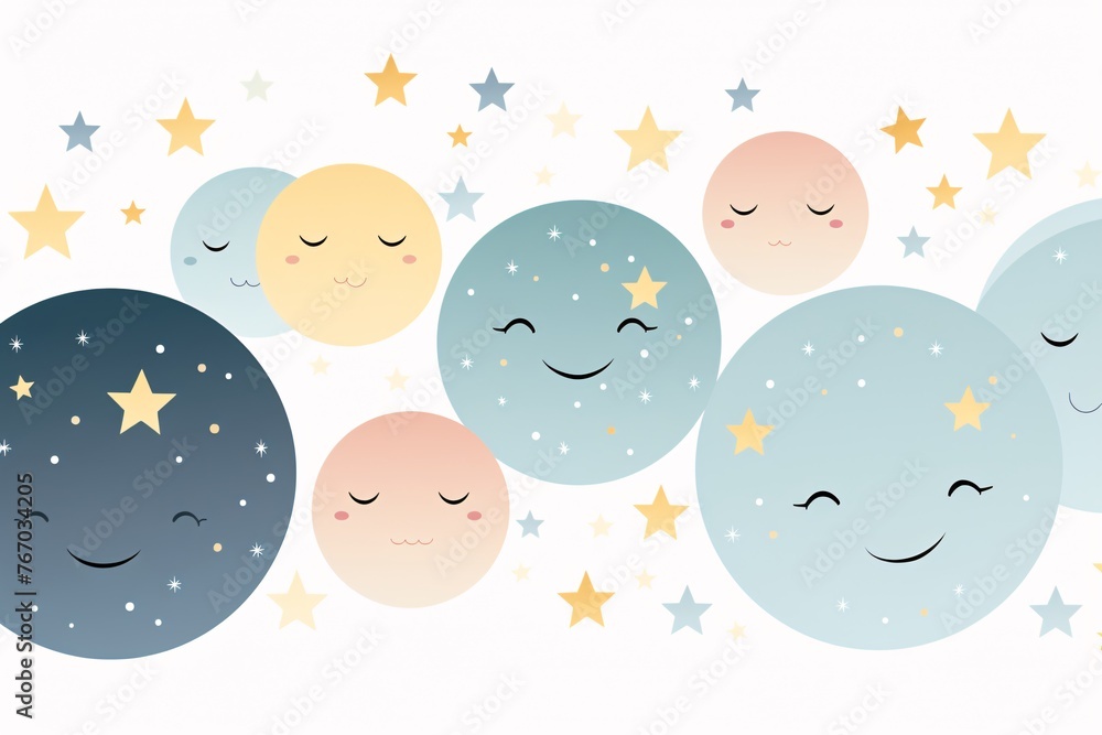 a group of round blue and yellow circles with stars