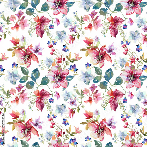 Watercolor fluded flowers seamless pattern © Nata789