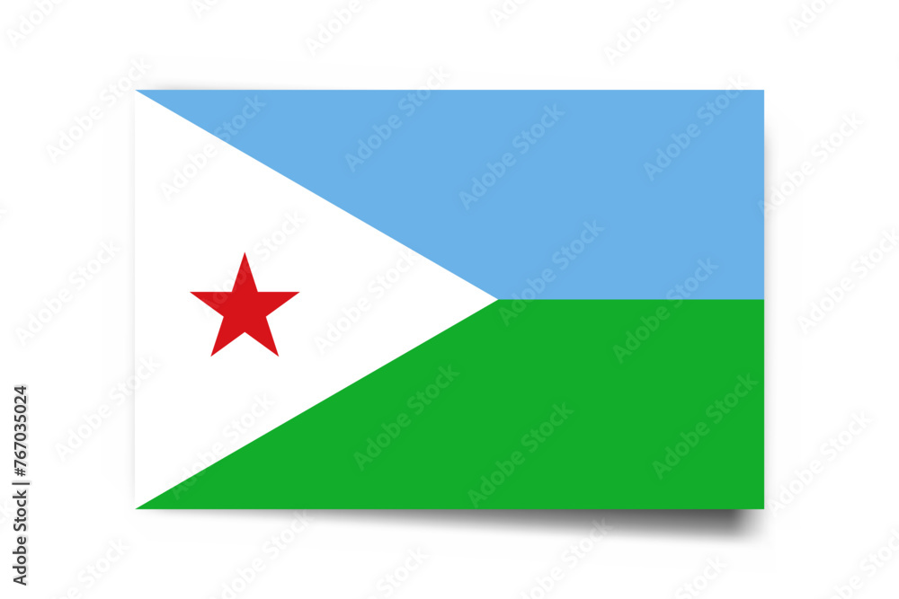 Djibouti flag - rectangle card with dropped shadow isolated on white background. Djibouti flag - rectangle card with dropped shadow isolated on white background.