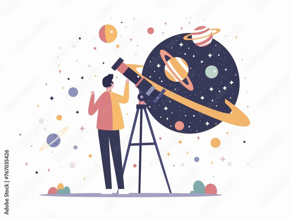 Naklejka premium Adult Using Telescope for Stargazing at Night Sky in Astronomy Club Generative AI