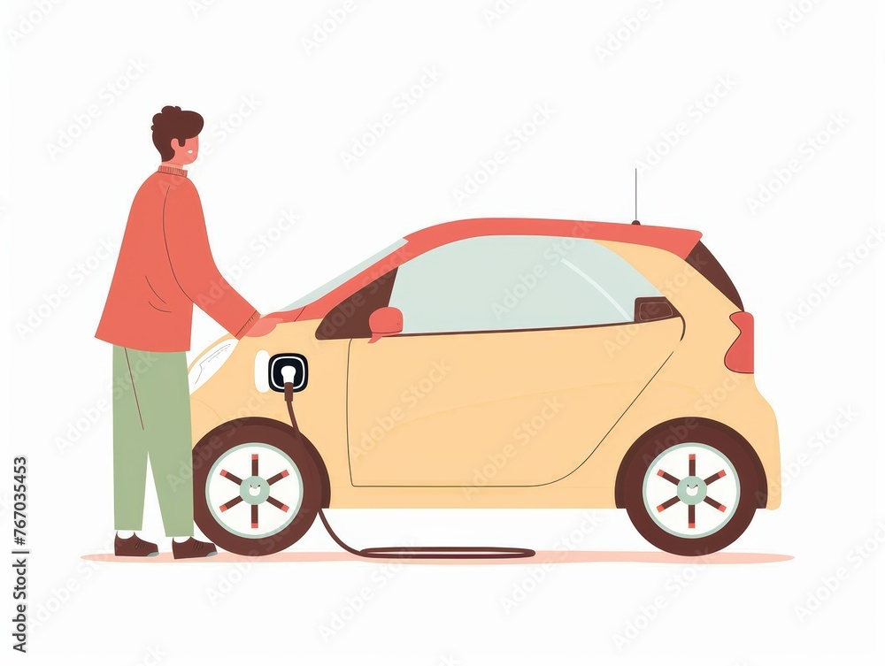 Adult Test Driving Electric Vehicles at a Showcase Generative AI