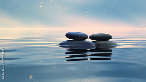 Zen stones in water, tranquility, healthy lifestyle